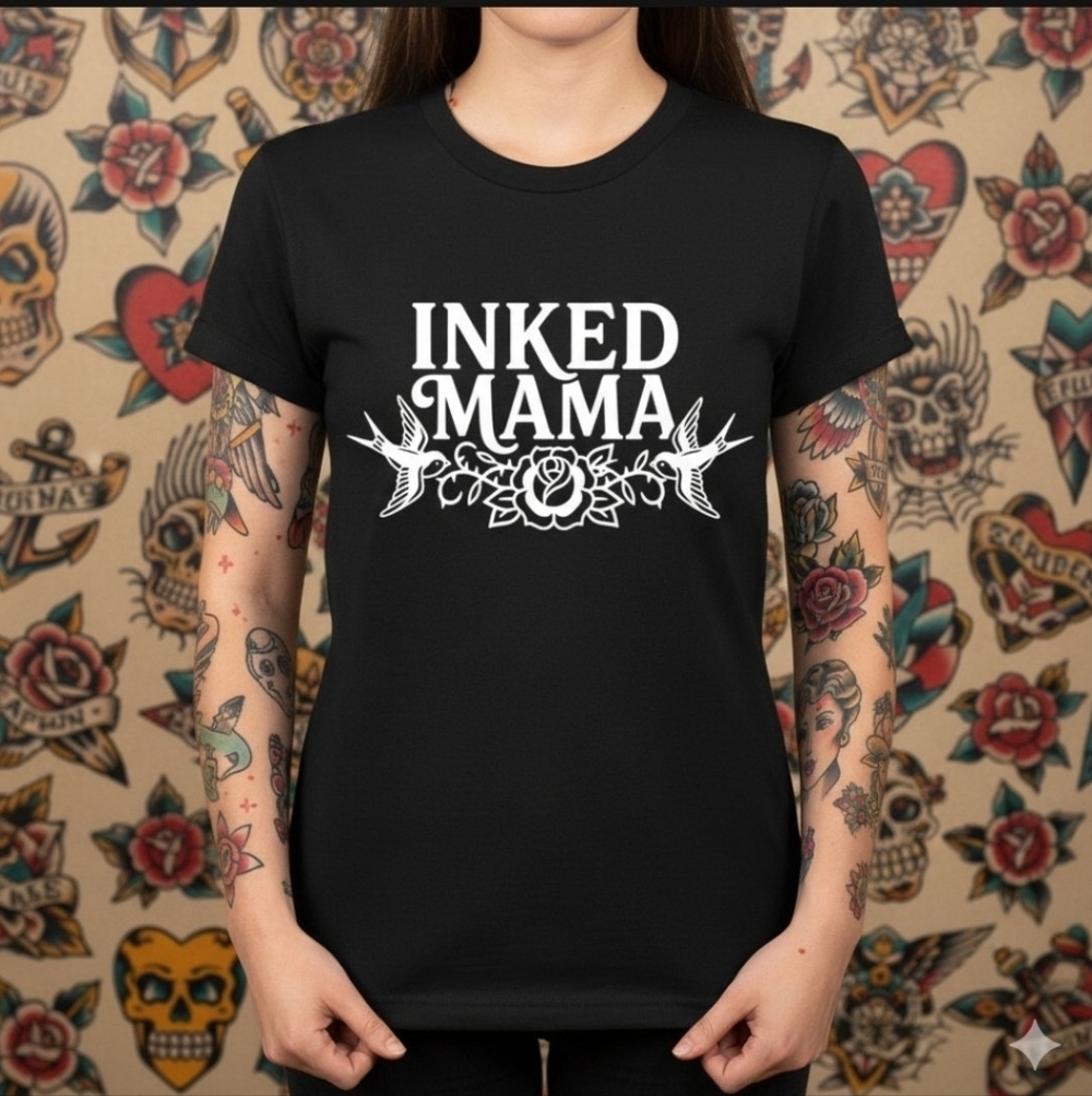 Inked mama shirt mom tatted tattoo popular cute trending Black And White
